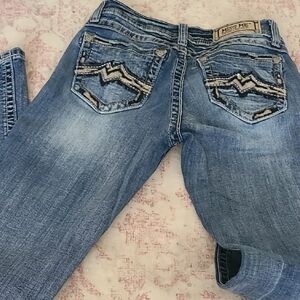 Miss Me Blue Boot Cut Jeans with Decorative Stitching